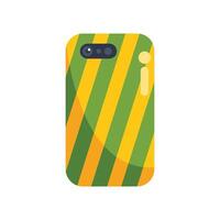 Smartphone wearing a protective case featuring a striking green and yellow striped design vector