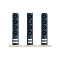 Three tall audio speakers standing on the floor delivering high quality sound vector