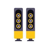 Pair of yellow and black column loudspeakers standing on white background vector