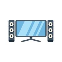 Home cinema system with large flat screen tv and two speakers playing audio content vector