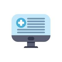 Computer monitor displaying medical information with cross symbol vector