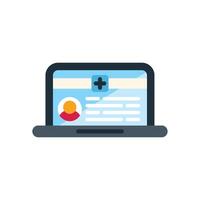 Laptop showing online patient medical record with patient profile and cross icon vector