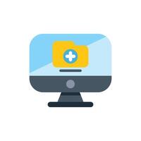 Computer monitor displaying medical folder icon representing online healthcare system vector
