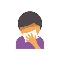 Sick person covering mouth while coughing with handkerchief vector