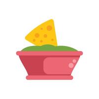 Delicious guacamole with nachos in a pink bowl being dipped vector