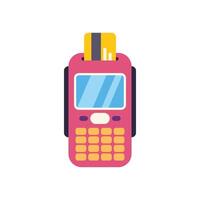 Pink pos terminal accepting credit card payment vector