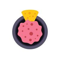 Bowl of salsa dip with tortilla chip overhead view vector