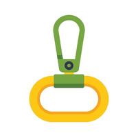 Green carabiner with yellow handle for holding or hanging objects vector