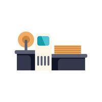 Automatic machine processing wood boards from log on conveyor belt in factory vector