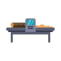Wood processing machine transforming log into sawdust on conveyor belt vector