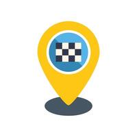 Yellow gps pin showing a checkered flag location vector