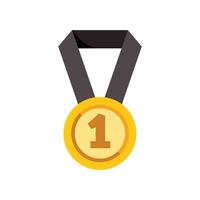 Golden medal hanging from black ribbon symbolizing first place victory vector