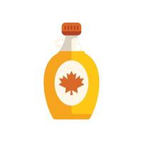 Glass jug of maple syrup with a maple leaf on a white background vector