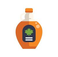 Glass jug of maple syrup with label featuring maple leaf design vector