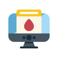 Online blood donation application showing blood drop on desktop computer screen vector