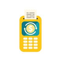 Yellow pos terminal printing a receipt with dollar sign on screen vector