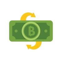 Bitcoin cashback concept with banknote and arrows rotating around illustrating refunding process vector