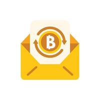 Open envelope containing bitcoin cryptocurrency transaction vector