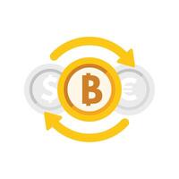 Bitcoin exchanging with dollar and euro currencies with arrows around vector