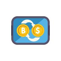 Mobile phone showing bitcoin exchanging for us dollars vector