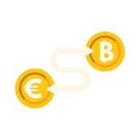 Converting euro currency to bitcoin cryptocurrency through exchange service vector