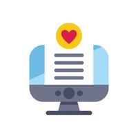 Desktop computer displaying wish list and heart icon, online shopping and ecommerce concept vector