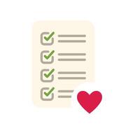 Checklist with checked boxes and a red heart for showing self love vector