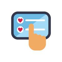Hand selecting from list of options with heart icons on touchscreen vector