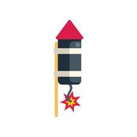 Firework rocket standing with burning wick ready to launch vector