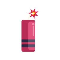 Red dynamite stick with burning fuse explosives concept vector