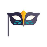 Venetian carnival mask with feathers and stick is waiting for the party to start vector