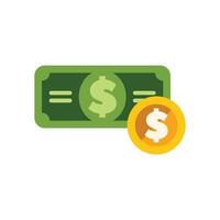 Green dollar bill and gold coin representing wealth and savings vector
