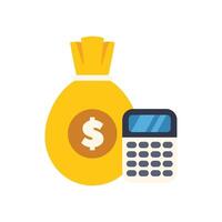 Money bag with dollar sign being calculated using calculator for budget planning vector