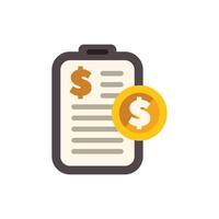 Clipboard showing invoice with dollar coin payment icon vector