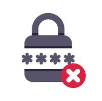 Padlock displaying wrong password with cross mark showing security breach vector