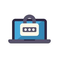 Laptop showing password security padlock icon vector