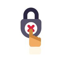 Hand pressing delete button on padlock security icon vector