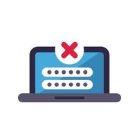 Laptop showing wrong password notification on screen with cross mark vector