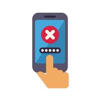 Hand entering wrong password on smartphone screen vector