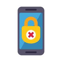 Smartphone displaying security warning with closed lock icon vector