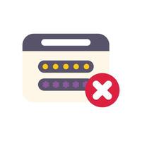Website login form showing invalid password attempt with red cross mark icon vector