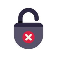 Unlocked padlock with red cross mark showing access denied vector
