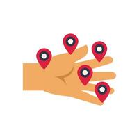 Hand holding multiple location pins showing different destinations vector