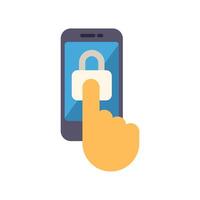 Hand touching smartphone screen with security lock icon vector