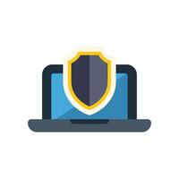 Laptop showing protection shield icon for cybersecurity vector