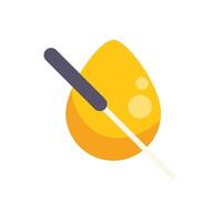 Needle piercing a drop of golden liquid substance in laboratory vector