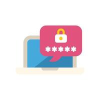 Laptop showing password notification with lock icon on screen vector