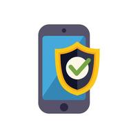 Smartphone being protected with a shield and a check mark vector