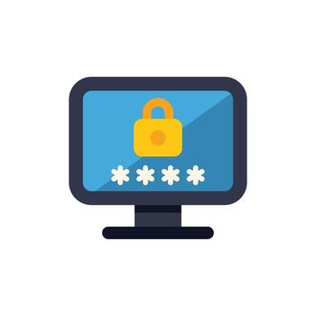 Computer screen displaying password protected login with padlock icon vector