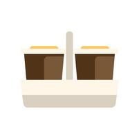Two disposable coffee cups in cardboard holder on white background vector